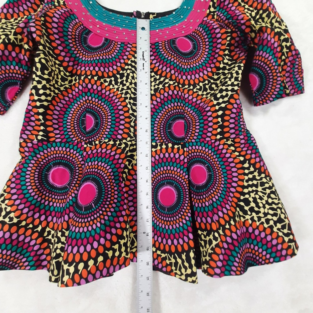 Handmade Ankara Peplum Top Vibrant African Print Sequin Blouse Multi Color - Picture 3 of 8